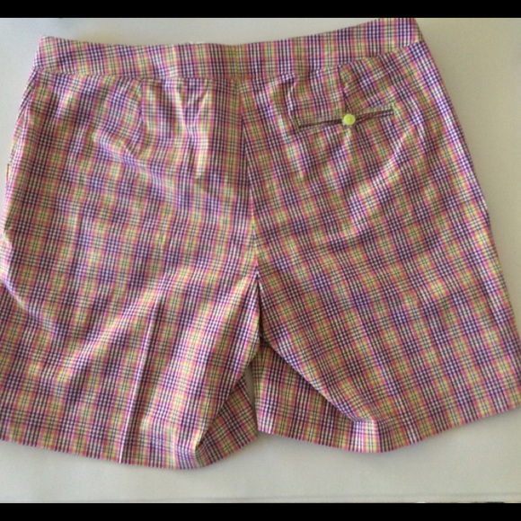 LADY HAGEN PURPLE NEON YELLOW PLAID GOLF SHORTS SIZE 8 NWT - Picture 2 of 8